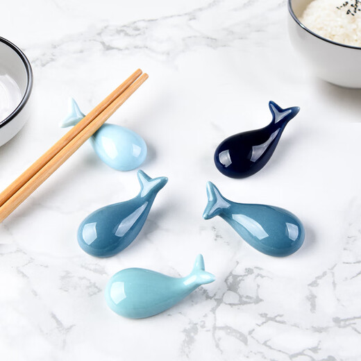 MZXM Japan imported quality 4 pack creative cute spoon holder spoon holder whale ceramic chopstick holder chopstick holder chopstick pillow home use sapphire blue 1 pack
