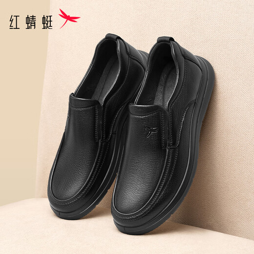 Red Dragonfly casual leather shoes for men 25 autumn sheepskin soft sole business slip-on dad shoes WTA35155 black 42