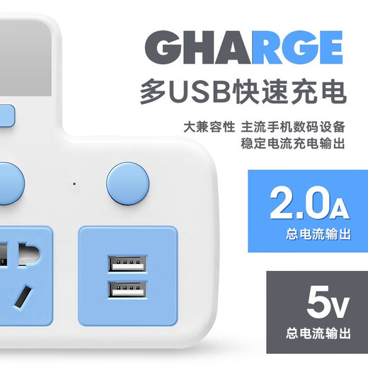 Bull (BULL) same style socket converter multi-function wireless conversion plug home power converter one turn Bull one turn two socket (sub-control switch) G2 blue