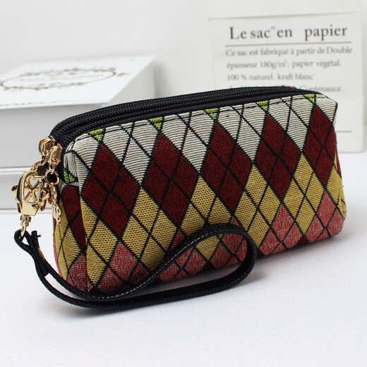 Changyin canvas ethnic style clutch bag, small wrist bag, women's mobile phone bag, bear big screen mobile phone coin purse shoulder bag, bear wine red