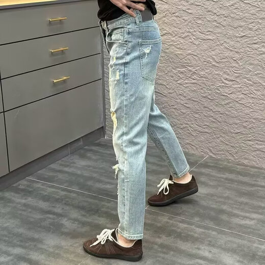 Chenni American Rispped Jeans Men's New Fashion Brand Fashion Light Luxury Stretch Slim pantalones delgados 9866 28