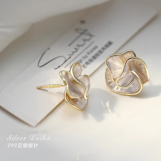 Ruihongxiang 999 sterling silver needle earrings women's camellia earrings niche light luxury high-end temperament 2025 hot style earrings a pair of drip glazed camellia earrings-999 silver needle style