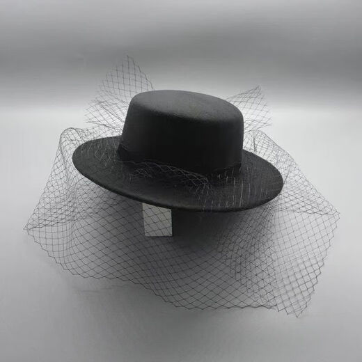 Gisela Hepburn style hat French flat top Hepburn style hat for women retro British court evening dress photo studio photo tour mesh-black adult 57cm