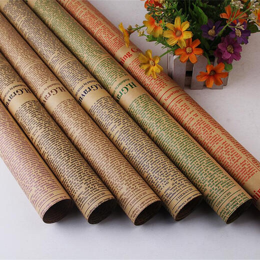 Qilicai cowhide wrapping paper bouquet gift paper children's birthday gift paper gift box vintage bag book velvet paper English flower paper Kraft paper English random 10 pieces for double-sided glue