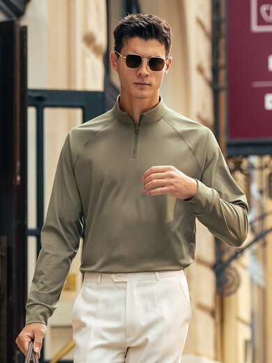 
Mr. Cloth raboscroll stand-up collar long sleeve T-shirt men's 2025 autumn new half zipper base solid color outside and inside BT16861 S(165)