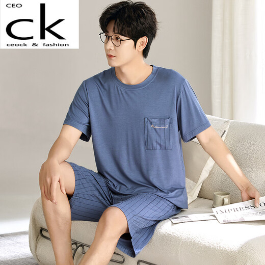 CEOCK莫代尔睡衣男士夏季短袖短裤家居服青年薄款休闲宽松大码 6623 L