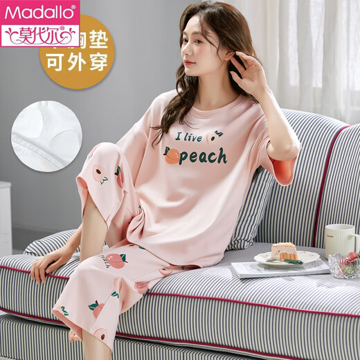 Brazo de desgaste modal con pijama de almohadilla para el pecho para mujeres en verano algodón puro pantalones cortos de manga corta conjunta de dos piezas ropa integrada para el hogar con almohadilla de cofre de siete puntos: 679 Barbie Bear m Women Women