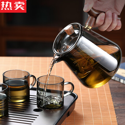 
VIERUODIS imported quality teapot single pot brewed tea household glass tea set high temperature filter brewed teapot tea water Single pot smoke cyan + 2 smoke cyan small cups 15850ML 501mL (inclusive) - 600mL (inclusive)
