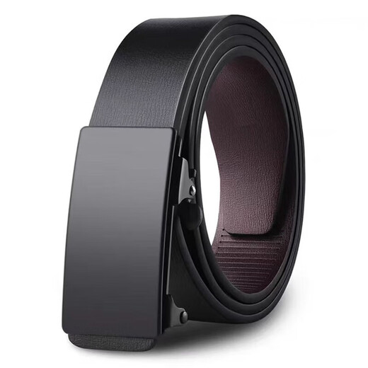 Men's genuine leather belt cowhide inner wear automatic buckle belt men's Korean style fashion business middle-aged trouser belt high-end W01 black 120cm