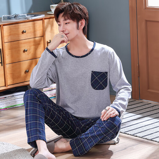 HKZN Coton Super grande taille 230jin [Jin est égal à 0,5 kg] Pajamas pour hommes au printemps et aux manches longues d'automne plus la graisse plus plus grande xxxxl gras de costume décontracté QDX-9902 L 110-130Jin [Jin est égal à 0,5 kg]