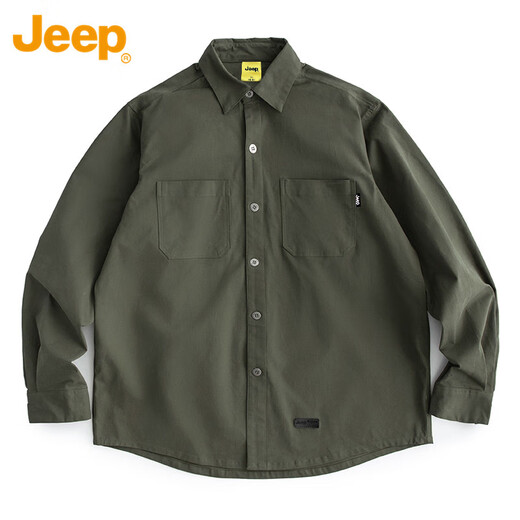 JEEP Jeep shirt men's long-sleeved spring and autumn casual workwear high-end jacket shirt men's military green L
