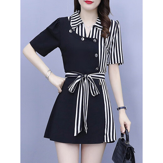 Anyuan Boy Fat Hermana Summer Summer Gran tamaño para mujeres Traje delgado de moda Suites Summer Summer Temperamento de alta gama Estilo profesional Femenino Femenino Estilo de verano 9756 Negro L [100-115Jin [Jin equivale a 0.5 kg]]