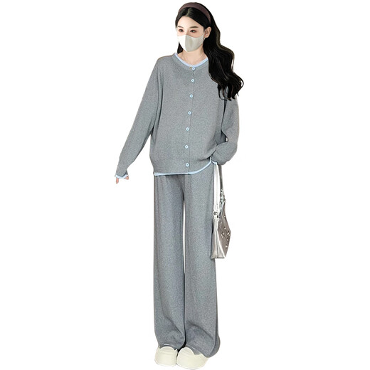 Geman maternity wear autumn suit 2025 new slim casual loose large size tops and pants two-piece knitted autumn and winter black suit L (recommended 110-125 Jin Jin equals 0.5 kg)