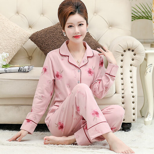 Yalu 2025 short old man long sleeve suit spring and autumn women's trousers pajamas middle-aged and elderly mothers home clothes 2687 2XL (140-160Jin[Jin equals 0.5 kg])