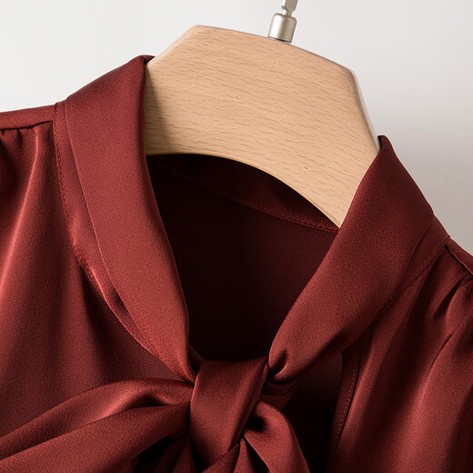 Late White New Product 2025 Autumn Style Chinese Red Lace Elegant Shirt Commuting Solid Color Light Mature Fashion Shirt Women Dark Red M