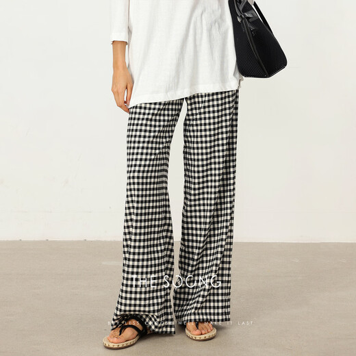 Le pantalon Soong / Plaid Pantalon classique en noir et blanc à plaid contrasté Soft Summer Mid-Wide-leg-leg décontracté Pantalon 6623 Plaid noir et blanc en avant-vente [Code de carte petit] 36 (tour de taille 62) [105jin [Jin est égal à 0,5 kg]]]