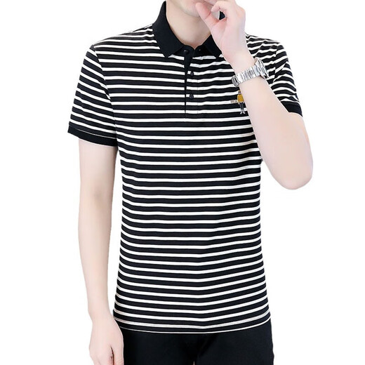Polos de Hailan Polo a rayas Polo de manga corta para hombres Camisa de seda de hielo delgada de estilo coreano Camisa bordada casual 6626 Caki L (105120Jin [Jin equivale a 0.5 kg])