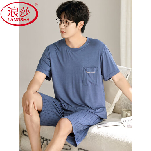 Langsha Modal Pajamas Men's Summer Summer Short à manches courtes pour la jeunesse Thin Breathable Casual Loose Loose Grande Taille Clothing Set 6623 L