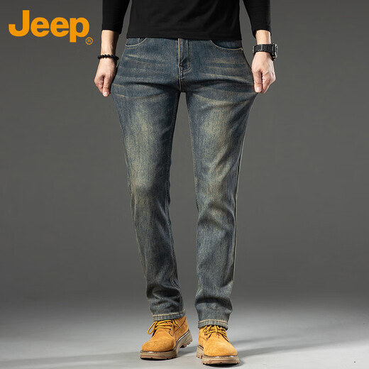 JEEP Jeans Men's Autumn and Winter Stretch Casual Pants Men's Business Versatile Men's Pants Nano Yellow 32