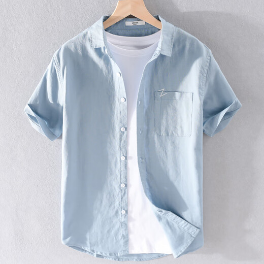 Sieben Wolf-Herren-Leinen-Revers-T-Shirt, mehrfarbig optional, Standardstil, bequem und atmungsaktiv, Yunyi-9711 White M 105Jin [Jin ist 0,5 kg]