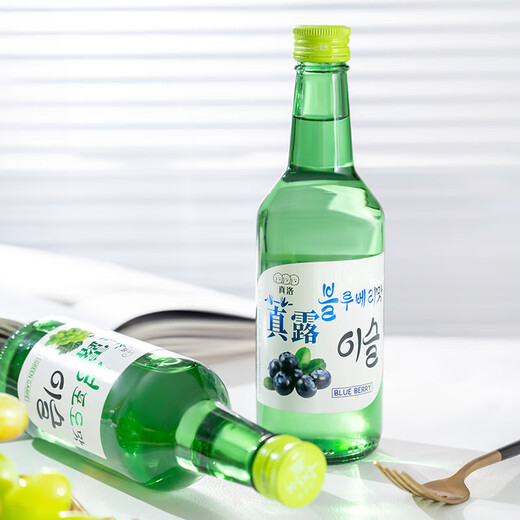 真洛韩式露酒烧酒果味清酒低度微醺青葡萄味女士聚会 4瓶烧酒360ml+2个酒杯