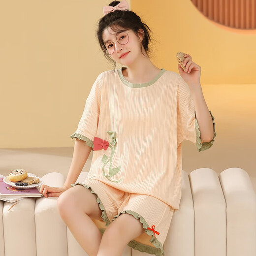 胖东来 DL睡衣女士夏季纯棉韩版可爱大码短袖两件套装可外穿夏天春秋家居服 GXT6630 M (建议75-95斤)