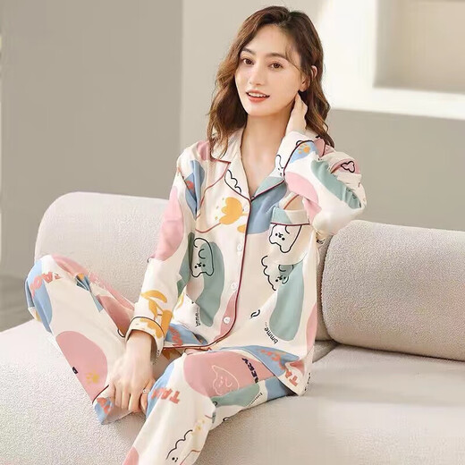 Pyjamas de beauté urbaine pour les femmes coton pur coton coréen pantalon à manches longues costumes de confinement Les vêtements peuvent être portés à l'extérieur avec des vêtements de maison de plus grande taille Sentez le cardigan 5009 Cherry M 7095