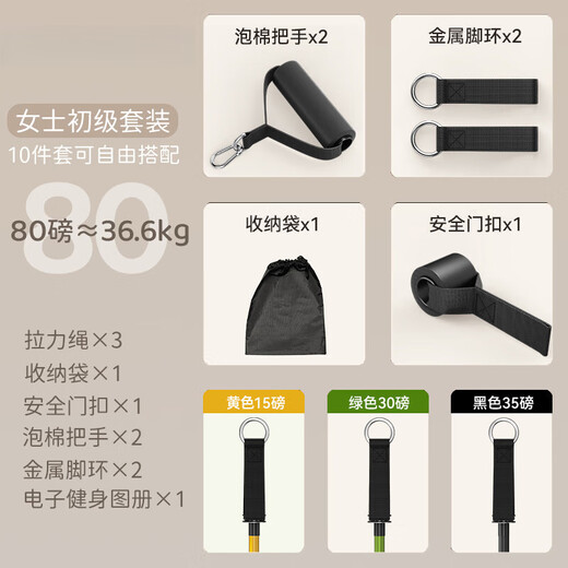 Zailu quality tension rope home fitness female high pull-down trainer back-hanging door elastic band Pilates bar 17-piece advanced set