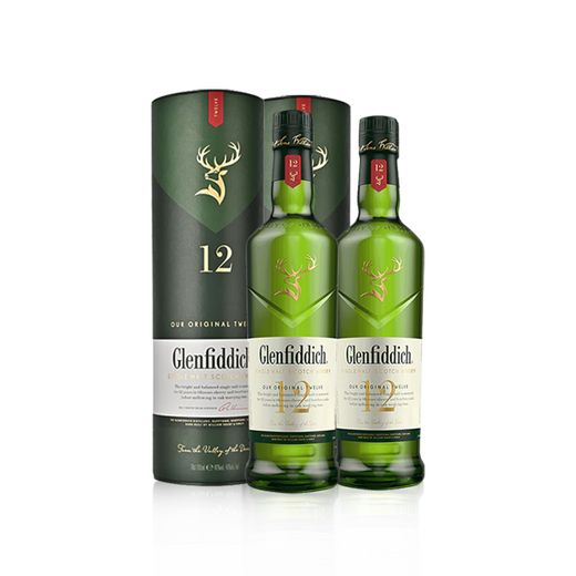 格兰菲迪（Glenfiddich）【7-PLUS】苏格兰斯佩塞鹿之谷精选单一麦芽威士忌洋酒原瓶进口 格兰菲迪12年700mlx2瓶有码
