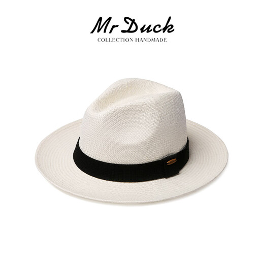 Mr Duck Pure tissé à la main Panama Men and Women Summer Summer Brim Brim Sun Chapeau Blanc Top Hat Protection Sun Protection