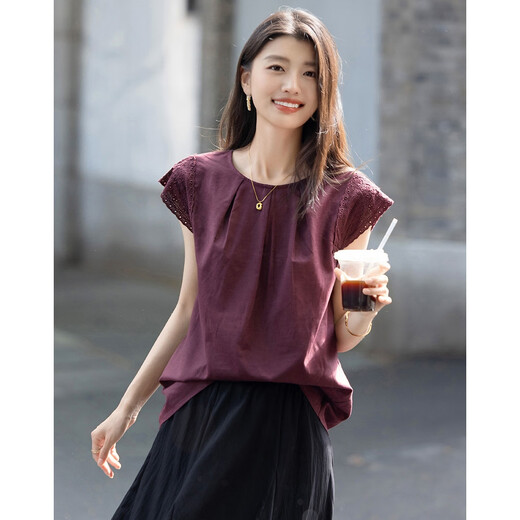 
Demana [natural linen cotton bamboo joint cloth] summer elegant style lace sleeveless shirt water drop button shirt women's top