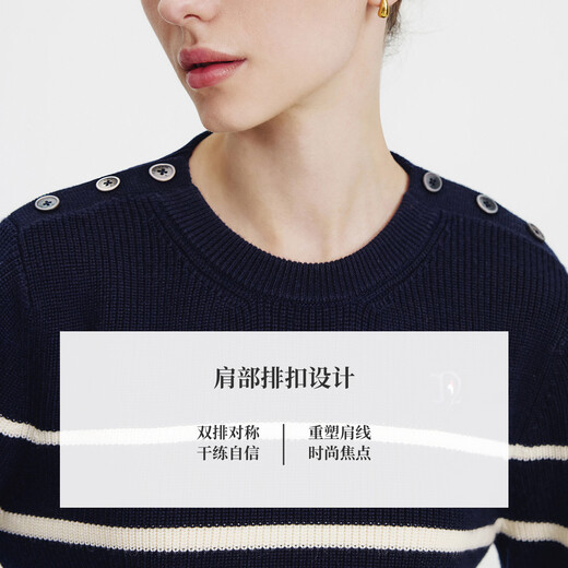 Navigare Italiener kleiner Segel Runder Hals gestreifter Pullover für Frauen 2025 Herbst Neu lose losen bequemer gestrickter Pullover modische Top Marine Blau und Weiß L.