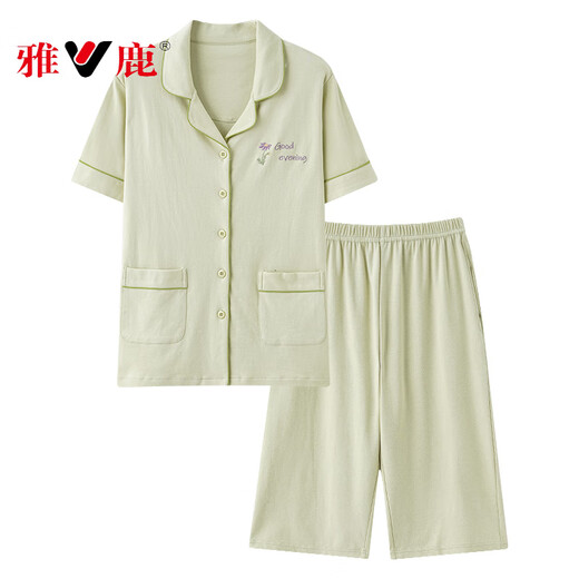 
Yalu summer pajamas for women pure cotton short-sleeved cropped pants for casual cardigans with large size home clothes two-piece set NX9896 L