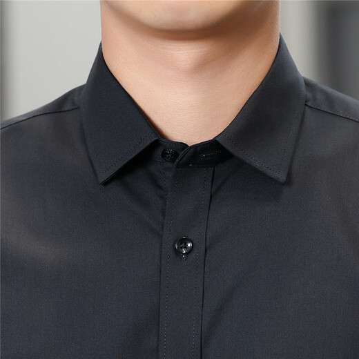 啄木鸟（TUCANO）衬衫男春秋季长衬衣商务休闲纯色刺绣透气百搭男装B 黑色 XL