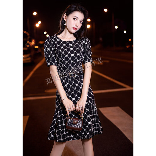 GUYN洋装晚礼服裙子平时可穿高端轻奢小众感气质小个子女装洋装 黑色短款 XS