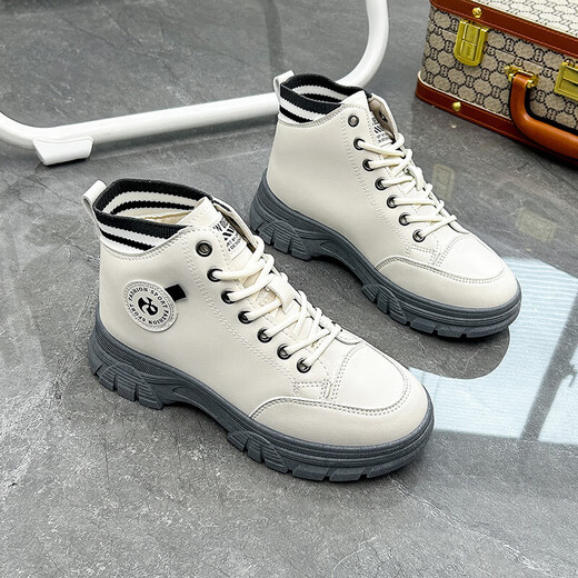 Comfortable, fashionable and comfortable Martin boots for women 2025 autumn new high-top fashionable short boots versatile sports casual shoes for women CQ7717 beige 38