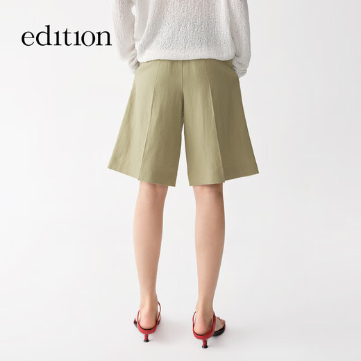 edition短裤女2025夏季新款配腰包亚麻西装直筒短裤五分裤通勤 日晒绿 L