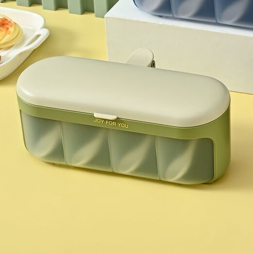 Enshousu seasoning box combination set seasoning bottle jar home kitchen sugar, MSG, salt shaker storage box one-piece 4-grid with spoon, fruit oil green, four-grid in one, inner + spoon