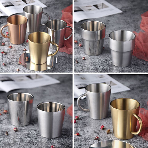 Qinkai 304 Korean stainless steel insulated double-layer drinking cup, anti-scalding and anti-falling beer cup, household children's drinking cup, 304 straight matte small size (180ml)