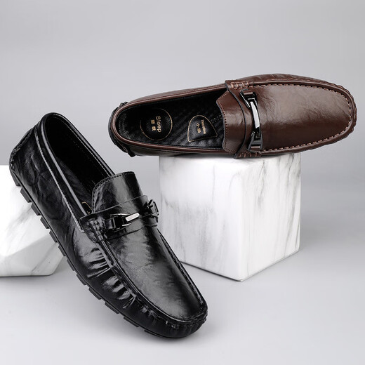 
SATCHI Light Luxury 2025 new genuine leather men's beanie shoes soft sole wear-resistant breathable driving shoes casual leather shoes men's MT9921 black 38