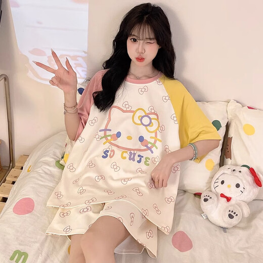 Junjunsui Dimei Pajamas для женщин летом 2025 г. Новый чистый хлопок с короткими рукавами с короткими рукавами.