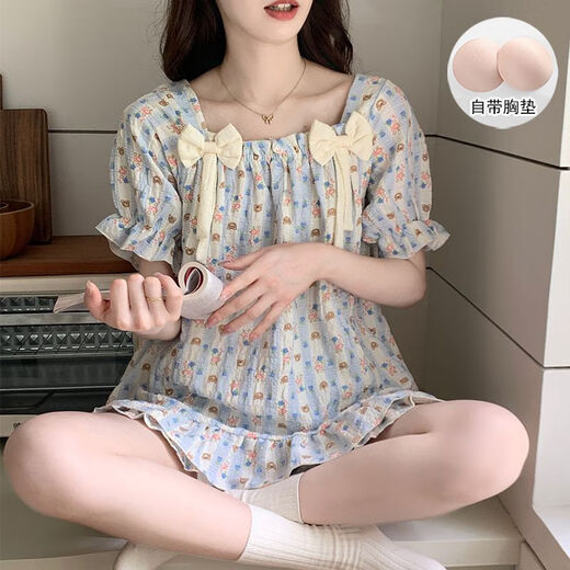 Pajamas Bei Yifu avec poitrine pour femmes pour shorts d'été, nuage coton Internet célébrité mignon mignon dessin de dessin de caricature de maison zz9902-1 # plein d'ours m