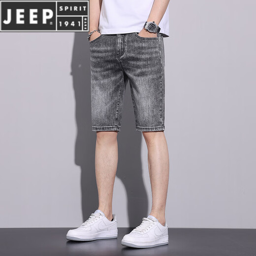 JEEP SPIRIT牛仔短裤男夏季薄款水洗五分裤潮流百搭弹力休闲中裤子男 867-1黑灰 28 (2尺1)