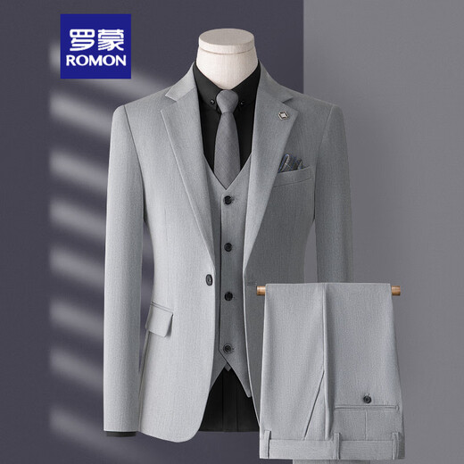 
ROMON (ROMON) suit men's three-piece Korean slim business casual suit groom wedding dress dark gray [top + pants + vest] shirt belt 6XL