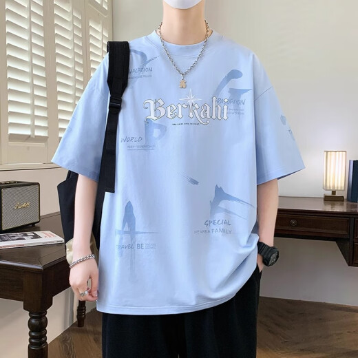 奥计夏天潮牌短袖T恤男学生宽松青少年大童体恤衣服 693米色（单件短袖）  M 80-95斤左右