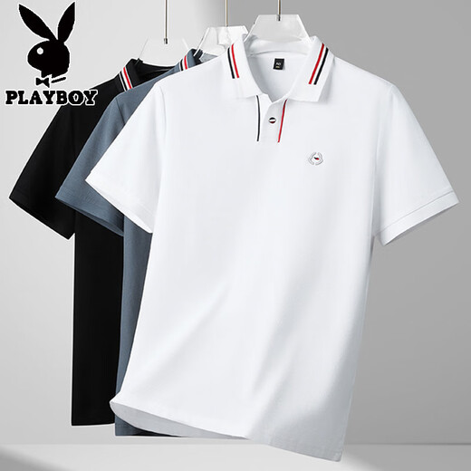 Camiseta de gran tamaño Playboy de alta gama Masina de algodón de algodón suelto de algodón de algodón suelto de algodón suelto más grasa más grasa de solapa más grande 3527 White XL Peso recomendado (135-155Jin [Jin es igual a 0,5 kg])