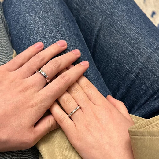 CAOX925 sterling silver small ice cube ring square row diamond wide and narrow version 18k gold inlaid diamond men and women plain circle couple wedding ring single diamond rose gold size 5