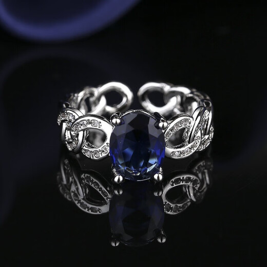 Fat Donglai buys the same model of Tanzanite ring, European and American fashion inlaid with simulated sapphire for women, simple, light and luxurious temperament, white gold, adjustable opening