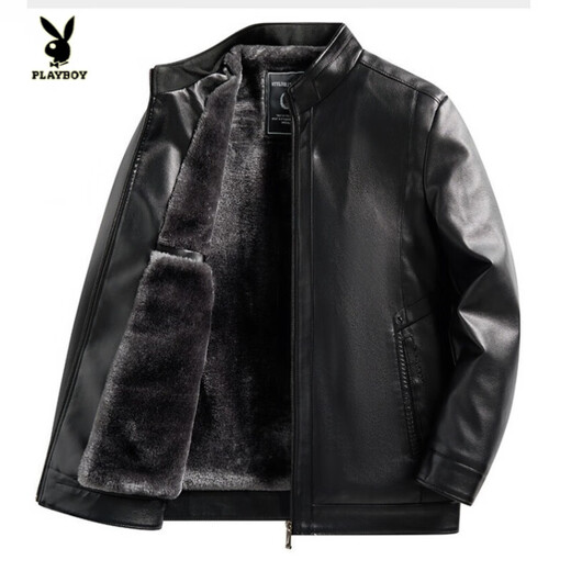 Playboy (PLAYBOY) Dad Winter Genuine Leather Jacket Men's 2026 Velvet Thickened Middle-aged and Elderly New Warm Leather Jacket Men Black L