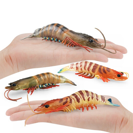 Shantoulin Village Simulation Children's Early Education Cognition Aquatic Tiger Shrimp Spot Festival Prawns Marine Freshwater Biological Solid Model Toy Ornaments T15688 Aquatic Tiger Shrimp 103g